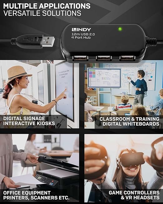 LINDY 12 Meter USB 2.0 Active Extension Pro 4 Port Hub (42783)
