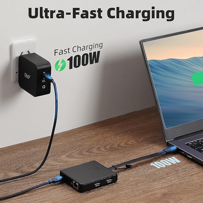 RVP+ USB C Docking Station Dual Monitor 6-in-1 100W Laptop-Charging DisplayPort Multi-Stream Transport (MST) Ethernet Compatible with Thunderbolt 3 Laptop (RVP-601)