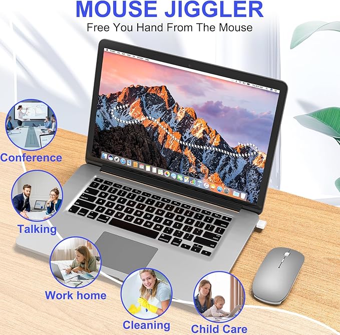 Bluetooth Wireless Mouse for MacBook Air Mac Pro iPad Laptop Computer Pad Optical Rechargeable Slim Silent Dual Mode (2.4G USB-C/USB-A&ampBluetooth 5.2/3.0) Mouse Jiggler for Computer Awakening(Grey)