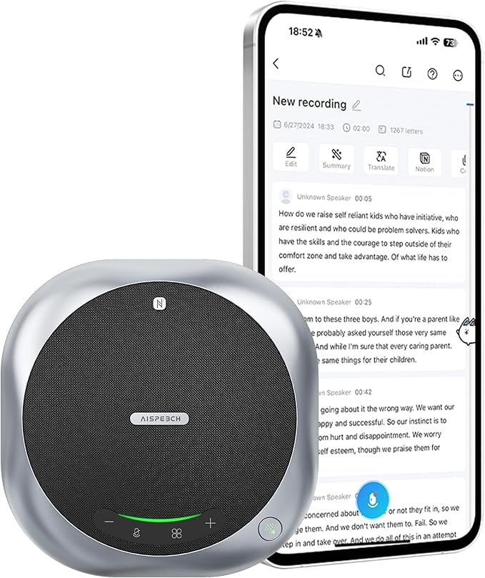 Bluetooth Conference Speakerphone M6 Conference Microphone with AI Noise Reduction AI Transcription Full-Duplex 360° Omnidirectional Voice Pickup USB Speaker for Teams Zoom Home Office Black