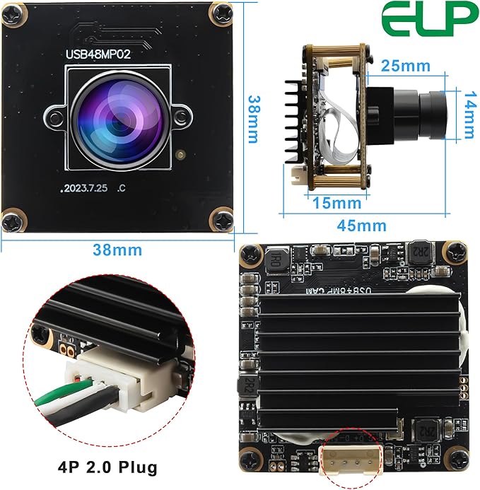 ELP 48MP USB Camera Module for Wide Angle PC &amp 3D Printer Monitoring - Laser Engraver &amp Security Camera - Jetson Nano &amp RaspberryPi Compatible