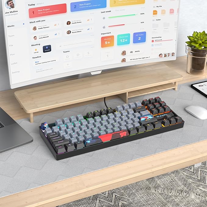 75% Mechanical Gaming Keyboard with Red Switch RGB LED Backlit Keyboard Grey 87 Keys Compact TKL Wired Computer Keyboard for Windows Laptop PC Gamer (87 Dolch)