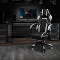 EMMA + OLIVER White Ergonomic Gaming Chair - Reclining Back/Arms Footrest Massaging Lumbar