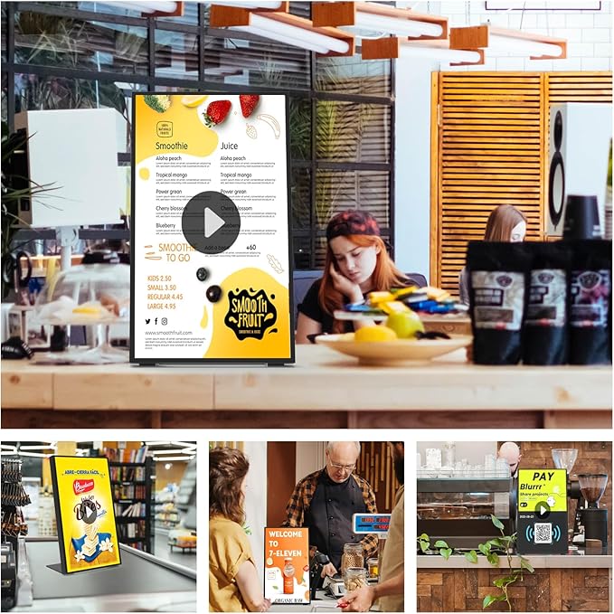 Digital Menu Board 18.5 inch Desktop Digital Signage Display Advertising Screen for Stores Restaurants and Commercial Display 700 nits Ultra-High Brightness Free Web Content Editor Android