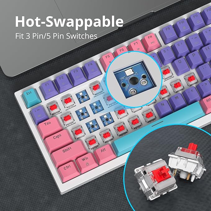 Guffercty kred 75% Gasket Mounted Gaming Keyboard Hot Swappable 82 Key RGB Backlit Wired TKL Mechanical Keyboard with Knob &amp Programmable Macros Custom Linear Switch for MAC Win (82 Purple)