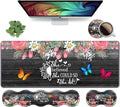 Ergonomic Keyboard Wrist Rest and Mouse Pad Wrist Rest Set Large XXL Gaming Desk Mat 31.5x 11.8Non-Slip Base Memory FoamEasy Typing Pain Relief Floral Quote She Believed She Could So She Did