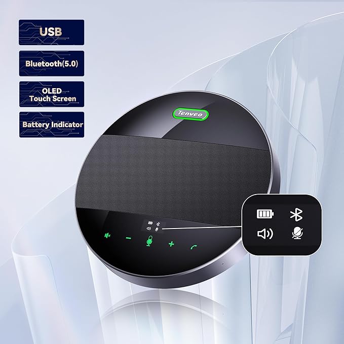 Tenveo 3X Optical Zoom 1080P 60FPS PTZ Conference System with 93°Wide-Angle Lens and MagiCall Bluetooth Speakerphone Video Output via USB 3.0/HDMI/RS485/RS232 Ideal for Large Meetings