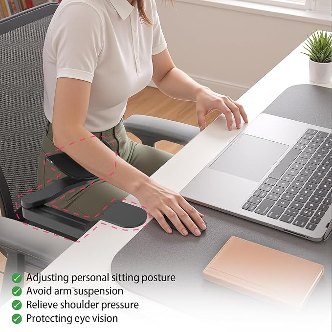 Ergonomic Arm/Elbow Rest for Desk - Foldable Rotatable Elbow Support for Computer Desk Office &amp Gaming Comfort (White)