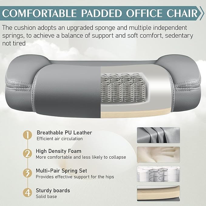 Leather Office Chair Ergonomic Back Support PU Home Office Desk Chair - 360° Free Swivel Compact Gaming Chair with Rolling Wheels &amp Adjustable Armrests