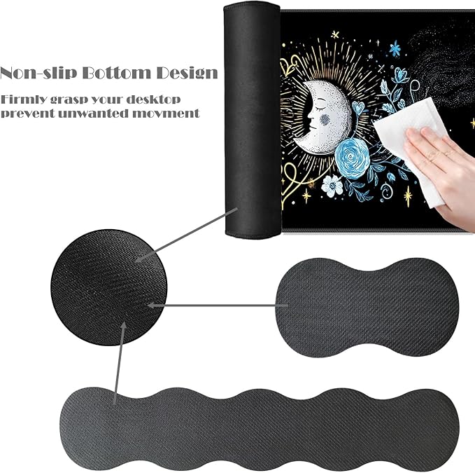 Ergonomic Keyboard Wrist Rest &amp Mouse Pad Wrist Rest SetXL Gaming Desk Mat 31.5x 11.8Non-Slip BaseMemory FoamEasy Typing Pain Relief for Office &amp HomeSun and Moon