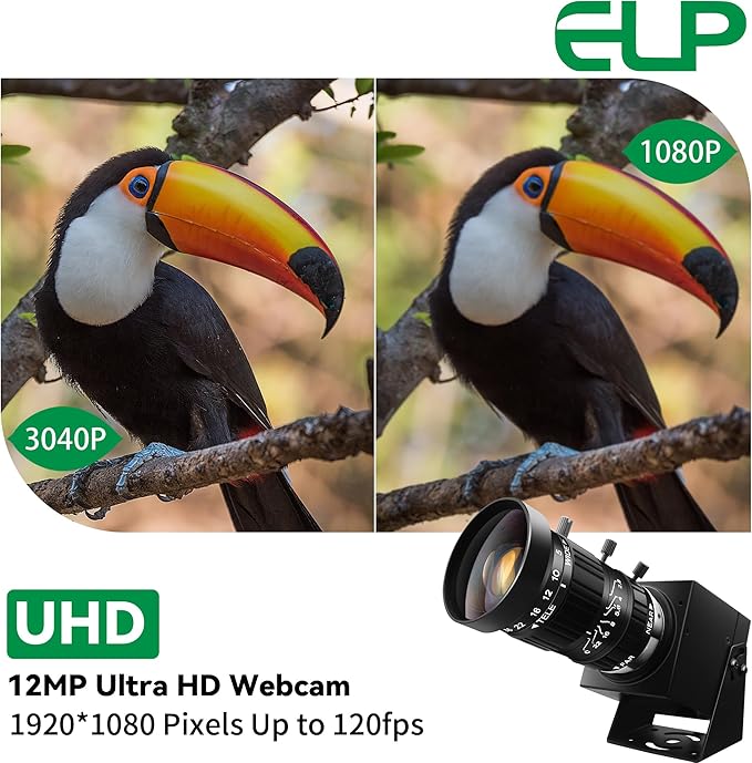 ELP 5-50mm 10X USB Zoom Camera 12mp Manual Zoom Webcam for Computer 1080P 120fps Variable Focus Lightburn Camera High Speed USB2.0 PC Cam Varifocal USB Security Webcamera for Video Conference