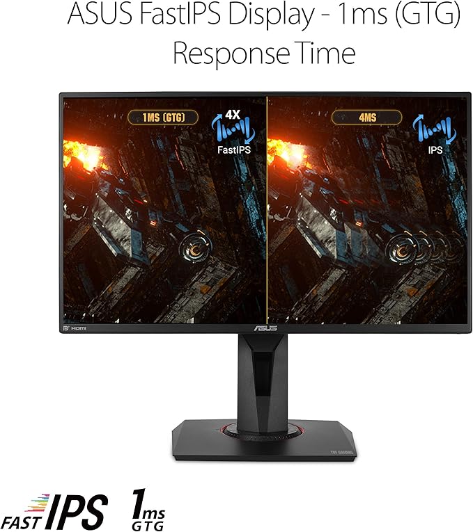 ASUS TUF Gaming VG259QM 24.5” Monitor 1080P Full HD (1920 x 1080) Fast IPS 280Hz G-SYNC Compatible Extreme Low Motion Blur Sync1ms DisplayHDR 400 Eye Care DisplayPort HDMI Black