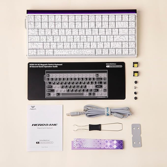 MechLands Aula Hero84 HE Wired Magnetic Gaming Keyboard Rapid Hall Effect Keyboard with 0.01mm Adjustable Actuation 8kHz Polling 5-Layer Sound Dampening RGB Lightbox &amp Backlit (White)