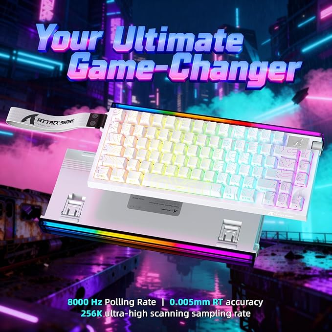 ATTACK SHARK R85 HE 75% Magnetic Wired Gaming Keyboard8KHz Polling Rate Rapid Trigger0.005mm RT Precision256K Scan RateCustom Hot-SwappableWeb Driver PC Keyboard for Gamer/Win/MacWhite Contour