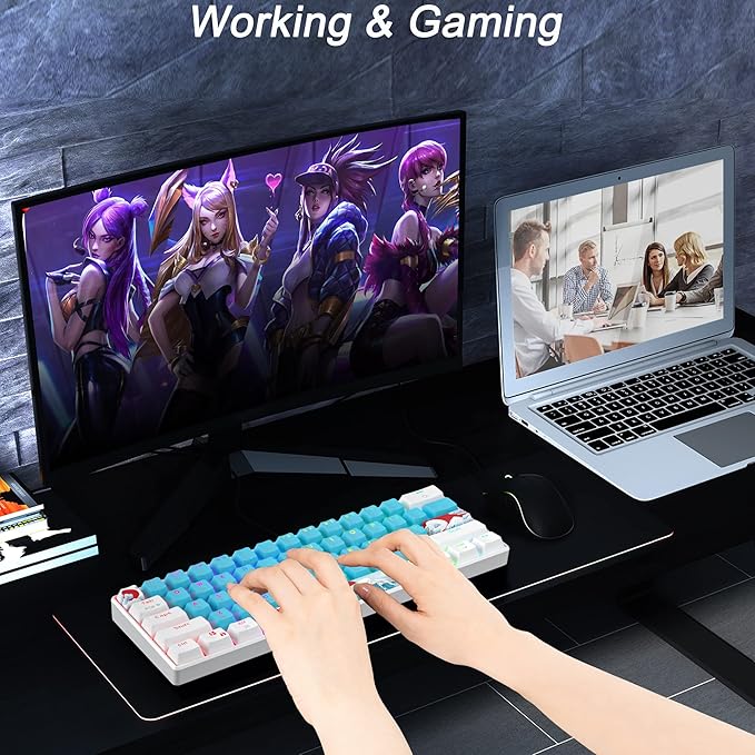 Fogruaden 60 Percent Keyboard Mechanical Gaming Keyboard 60 Percent RGB Backlit Mini Wired 60% Keyboard with Red Switch for Win/Mac PC Laptop (Blue Red Switch)