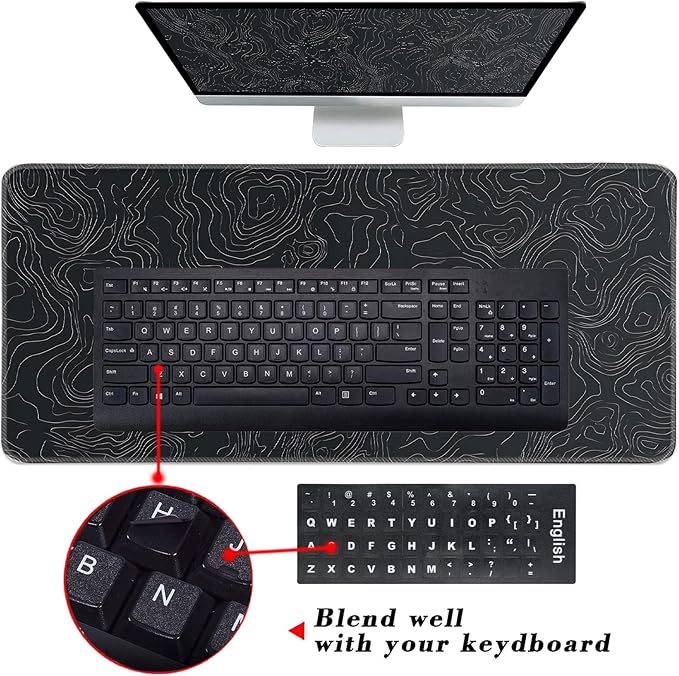 Keyboard Wrist Rest and Mouse Pad with Wrist Support Set Ergonomic CoasterMemory FoamEasy Typing Pain ReliefLarge XL Desk Mat 31.5x 11.8Topographic Contour