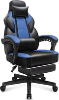 Gaming Chair with Footrest Video Game Chair for Adults Ergonomic Big and Tall Computer Chair with Massage Lumbar Height Adjustable 360° Swivel Seat and Headrest (Blue)