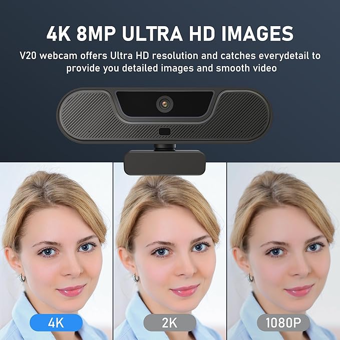 saylas 4K Webcam with Microphone and Speaker Wide Angle 112° Remote Control Autofocus Digital Zoom Privacy Cover Plug &amp Play Web Streaming Camera for Computer USB Webcam for Pc