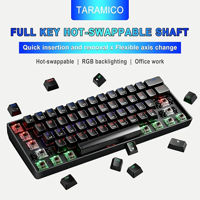 60% Gaming Keyboard Black Wired RGB Mechanical Keyboard with No-Conflict 61 Keys Compact PC Game Keyboards for Windows Mac Quiet Blue Switch