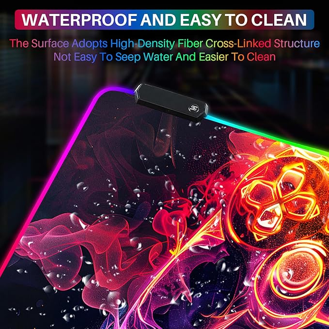 XL RGB Gaming Mouse Pad with 14 Light Modes - Light Up Gamer Mouse Pad31.5 x 11.8in Non-Slip Gamepad Style Led Large Gamer MousepadBlack Long Glowing Gaming Accessories for Desk Waterproof