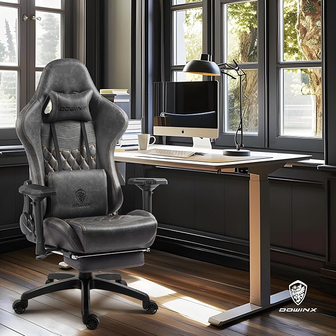 Dowinx Gaming Chair Big and Tall Video Game Chairs with Footrest PC Gamer Chairs for Adults - Padded High Back Ergonomic Reclining Silla Gamer 4D Armrest 400LBS Grey
