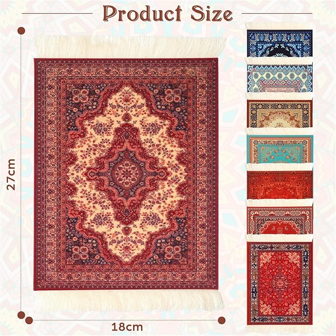 Kanayu 8 Pcs Persian Style Carpet Rug Mouse Pad Vintage Oriental Floral Mouse Pad Woven Rug Graduation Gift with Non Slip Rubber Base for Computer Laptop Desktop Table Decor(Floral)