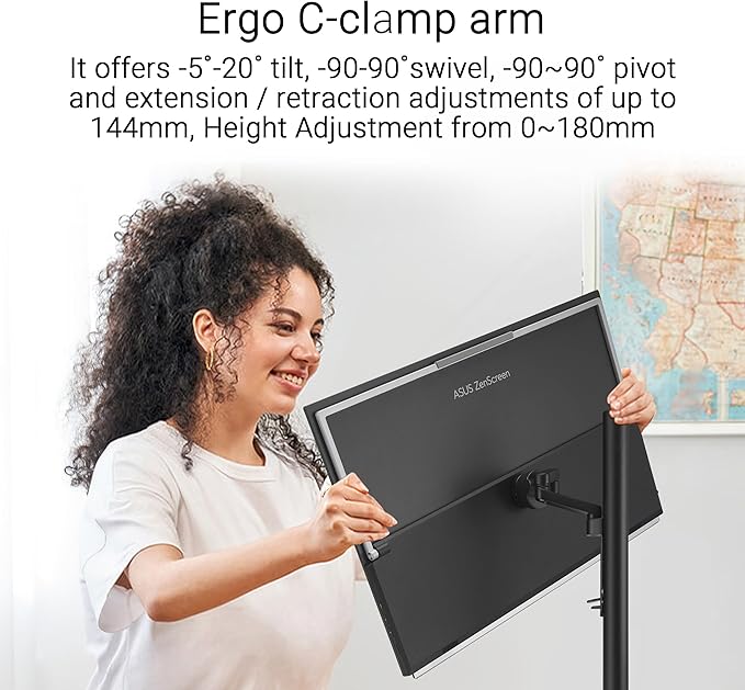 ASUS ZenScreen 27” 1440P Transportable Monitor (MB27ACF) - QHD (2560 x 1440) IPS 100Hz USB-C PD 70W Speakers Carrying Handle Kickstand C-clamp Sub-woofer 2.1 Channel Audio 3 yr Warranty