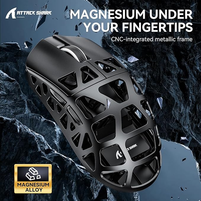 FELICON x Attack Shark R3 Magnesium Alloy Wireless Gaming Mouse 46g Ultra-Lightweight Skeletal Shell PAW3395 26K DPI 8K Polling Tri-Mode 2.4G/BT/Wired for PC Mac Laptop - Gray &amp Griptape