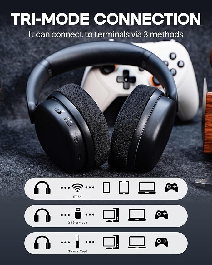 EPOMAKER X Aula G7 Pro Wireless Gaming Headset Dual Mode BT5.3 &amp 2.4GHz 7.1 Surround Sound 80+ Hour Battery RGB Light with Noise Canceling Mic for PS5 PS4 Switch PC (Black)
