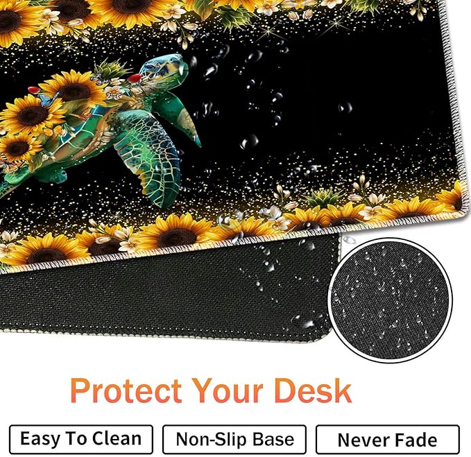 Extended Non-Slip Mouse Pad + Mouse Wrist Rest + Lace-Shaped Coaster Set Ergonomic Design Suitable for Desk and Home Gaming Table Mat Starry Night and Turtle Sunflowers
