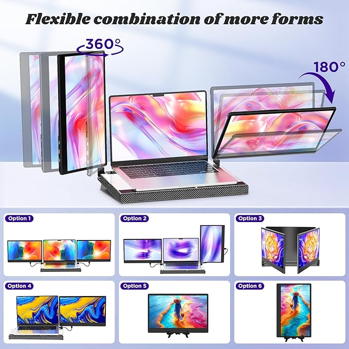 Laptop Screen Extender 14 Inch Portable Monitor FHD 1080P 360° Rotatable with Metal Stand Plug &amp Play via USB-C/HDMI for Windows/Mac/Android/PS5