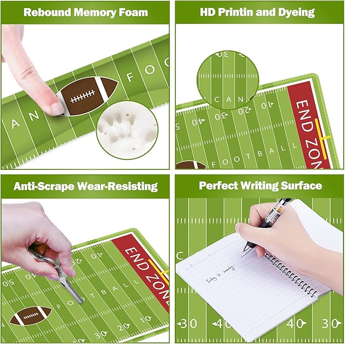 ARTSO Green Desk Mat Set Extended Gaming Mouse Pad with Wrist Rest Support +Keyboard Wrist Rest +Coaster Large Cute Mousepad American Football Field