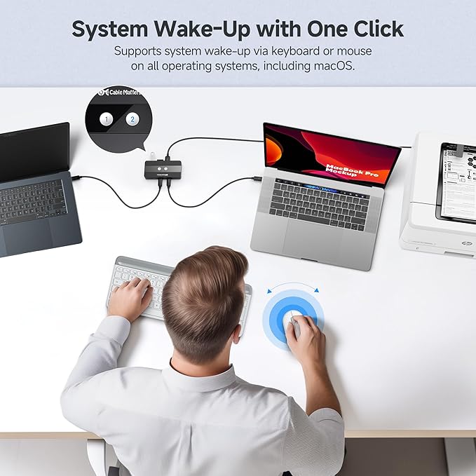 Cable Matters USB C Switch for 2 Computers with Remote Control 10Gbps Data Transfer Shares 2X USB-A and 2X USBC Peripherals (Keyboard Mouse Printer SSD) Data Only - No Video No Host Charging