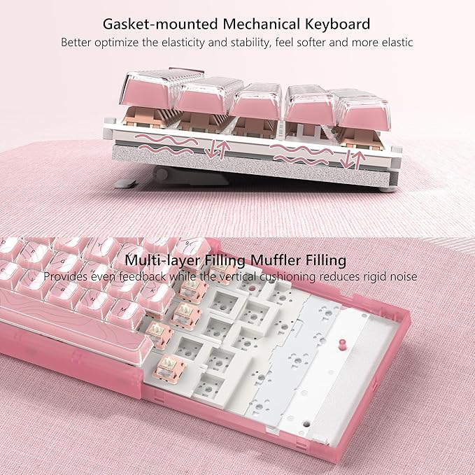 Womier 60% Percent Keyboard Pink Mechanical QMK/VIA Creamy Gaming Keyboard Topographic Hot Swappable Gasket Mount RGB Wired Key Board &amp Translucent Keycaps(VK66 PRO)