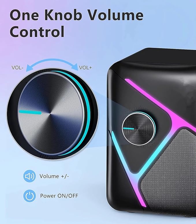 CORN 2.1 Gaming Speakers with RGB Gradient Light PC Speakers with Dynamic Sound USB Powered &amp 3.5mm Aux Desktop Computer Speakers with Volume Control Compatible with PC Laptop PS4 TV Phone