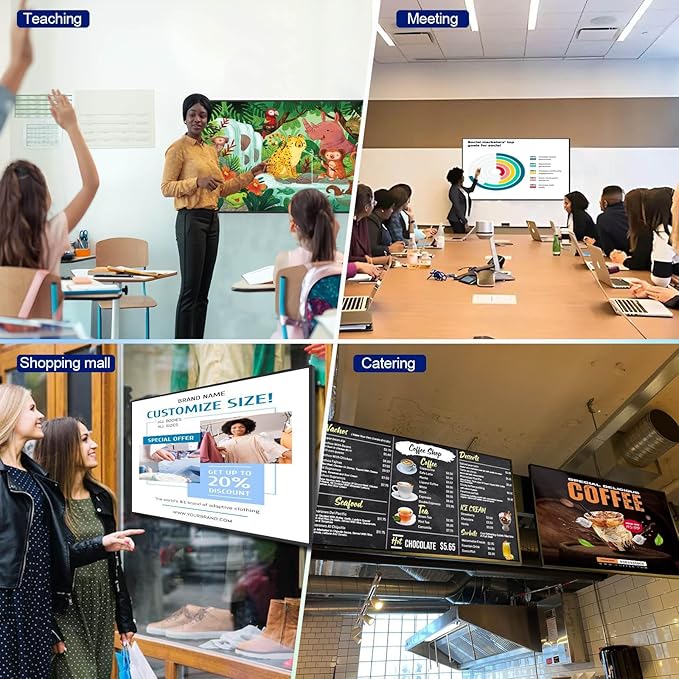 32inch Digital Display 700nits High Brightness Touchscreen Indoor Digital Signage LCD Advertising Display CMS/USB/WiFi/Port Player Smart Split Screen 7/24 Timer Switch