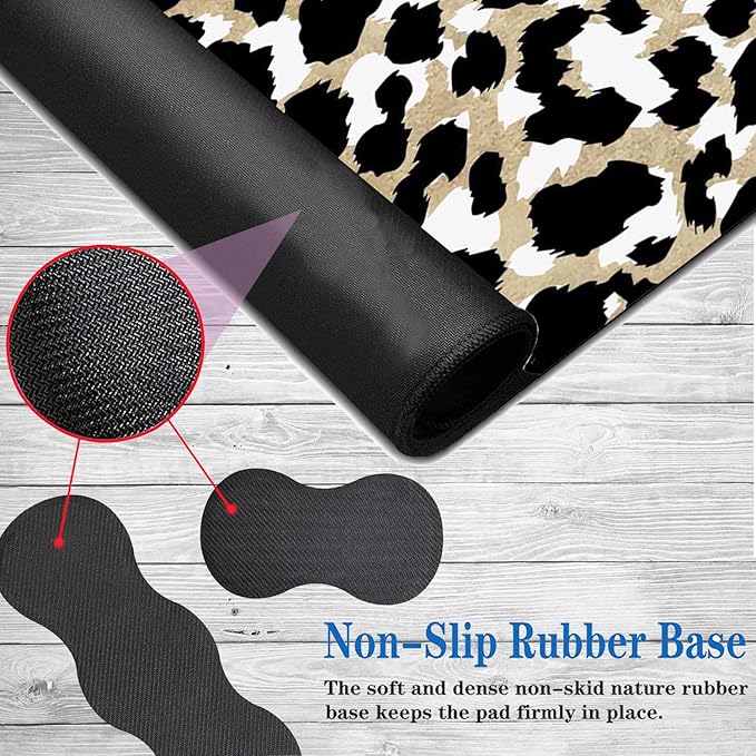 Gaming Mouse Pad Set Large Gaming Mouse Pad+Keyboard Wrist Rest+Mouse Wrist Rest+Coaster Easy Typing Pain Relief 31.5 × 11.8 inch Desk Mat for Home Office Cute Leopard Print