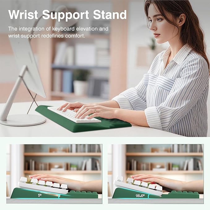 Ospelelf Keyboard Wrist Rest Stand Pad and Ergonomic Mouse Pad Set with Large Mousepad Memory Foam Comfort Premium Office Desk Accessories for Pain Relief Green
