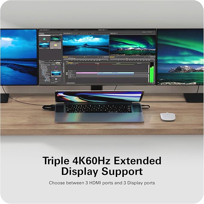 HyperDrive 4K Multi-Display Docking Station for 13”-16” MacBooks - USB C Docking Station w/ 15 Ports Ergonomic Driverless Setup