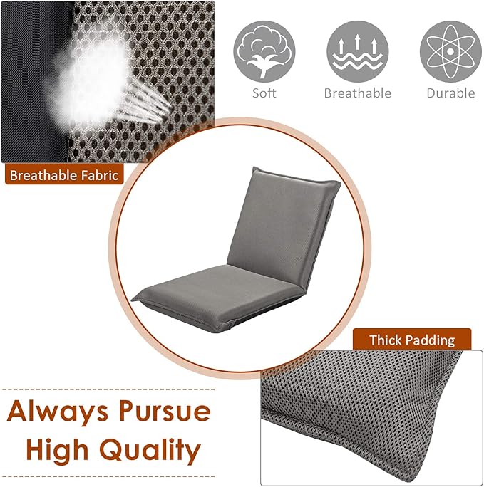 GOFLAME Adjustable Floor Chair 6-Position Folding Padded Gaming Sofa Chair Cushioned Back Support Lazy Sofa for Reading Meditation Games (Grey)