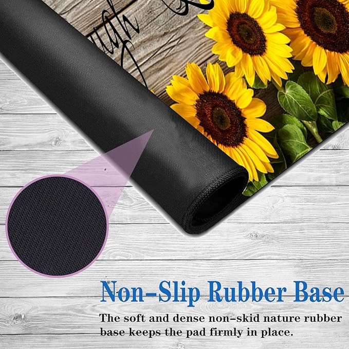 Large Game Mouse Pad + Wrist Support Pad + Coffee Coaster Sunflower Quote Live Love Laugh Foldable Table Mat with Stitched Edge Non-Slip Set Pad Suitable for Office Work and Home