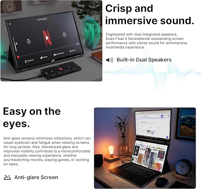 New Mobile Pixels Duex Float 2 Portable Stacked Monitor FHD IPS 15.6 Laptop Screen Extender (Built-in Kickstand) USB C/HDMI Monitor Extender with Dual Speakers Windows MacOS Switch Android