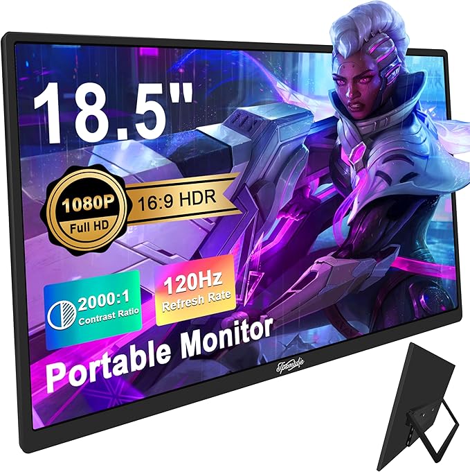 18.5inch Portable Monitor Laptop Monitors 120Hz Travel Gaming Monitor 400Nits HDR FHD Plug&ampPlay Dual Speakers External Screen for PC TabletMacSw-Itch Xbox PS3/4/5 Will