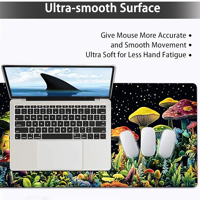 Large Mouse pad and Keyboard Support Set Ergonomic Memory Foam Keyboard Wrist Rest Extended Gaming Mouse Pad with Stitched Edges Night Moon Mushroom Guitar Frog XXL Desk Mat