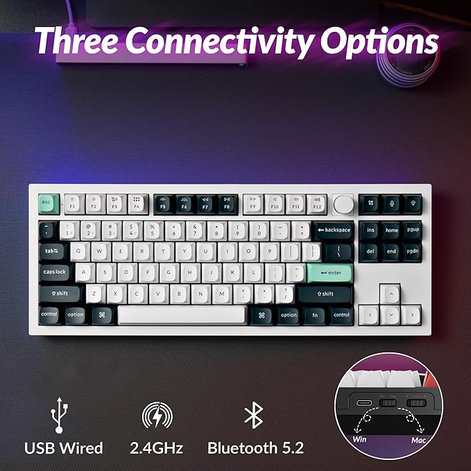 Keychron Q3 HE Wireless Custom Mechanical Keyboard 2.4 GHz/Bluetooth/Wired QMK Rapid Trigger 80% TKL Hot-Swappable Programmable RGB Gateron Double-Rail Magnetic Switches for Mac Windows Shell White