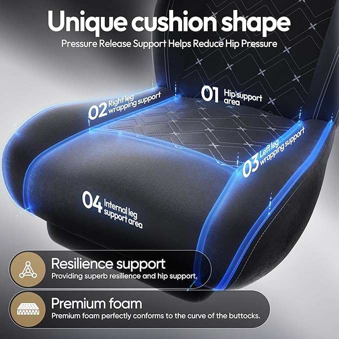 Dowinx Fabric Gaming Chair with Heated Massage Lumbar Support Big and Tall Ergonomic Office Chair with Pocket Spring Cushion and Footrest High Back Computer Chair for Adults 350lbs Deep Black