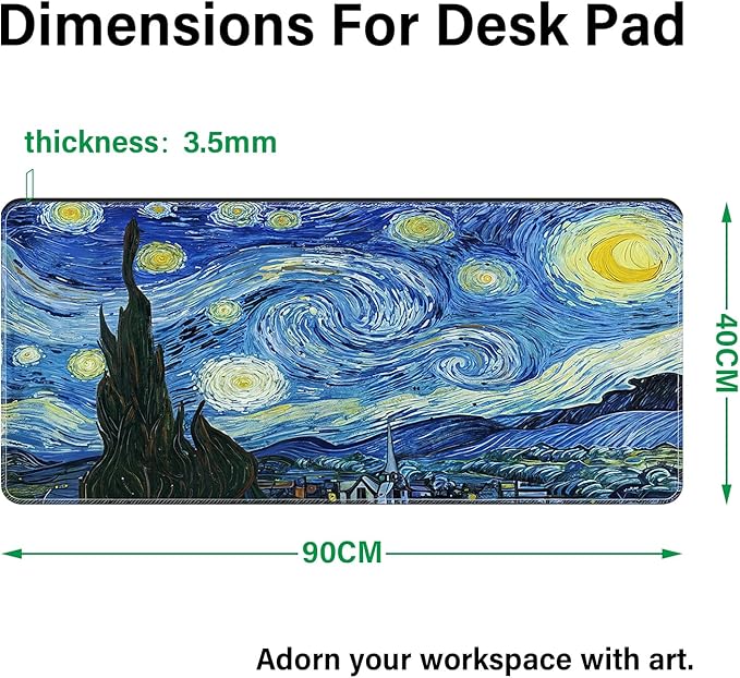 Large Mouse PadExtra Long and Thick Desktop Mouse Pad with Stitched EdgesNon-Slip BaseWaterproof Keyboard Pad for GamersOffice and HomeVan Gogh - Starry Night(35.4x15.7x0.12 Inch90x40cm)
