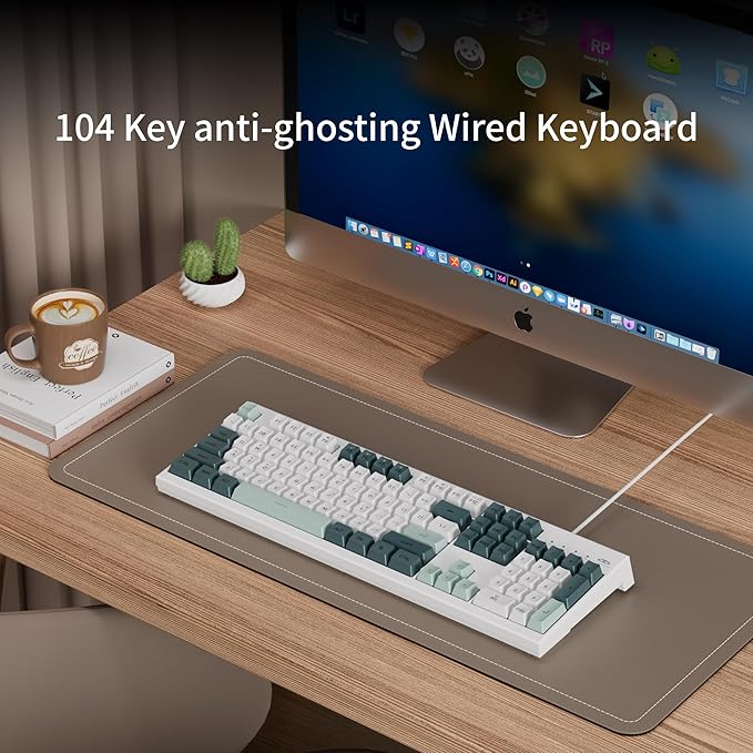 MageGee Creamy KeyboardsK2 Classic Keyboard Wired RGB Backlit 104 Keys Waterproof Ergonomic KeyboardPC Keyboards for PC/loptop/MAC-Geeen