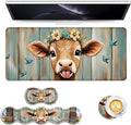 Keyboard Mouse Pad Set Extended Gaming Mouse Pad+Ergonomics Keyboard Wrist Rest Support Memory Foam Easy Typing Pain Relief 4Pcs XL Ultra Thick Desk MatFlower Crown Calf Blue Birds