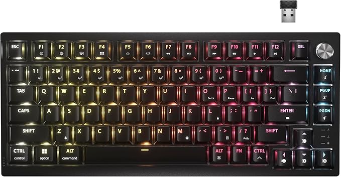 Corsair K65 Plus Wireless 75% RGB Hot-Swappable Mechanical Gaming Keyboard – Pre-Lubricated MLX Fusion Tactile Switches – Dual-Layer Sound Dampening – PBT Keycaps – QWERTY NA – Black
